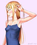  :o adjusting_hair arm_at_side armpits bangs blonde_hair blush breasts brown_eyes clenched_hand collarbone competition_school_swimsuit covered_nipples dagashi_kashi ear_piercing earrings endou_saya fang from_side glint hair_ornament hairclip hand_up jewelry kanzaki_muyu lavender_background long_hair looking_to_the_side one-piece_swimsuit open_mouth perky_breasts piercing profile sanpaku school_swimsuit shiny shiny_hair sidelocks simple_background skin_tight small_breasts solo stud_earrings swept_bangs swimsuit taut_clothes taut_swimsuit twitter_username upper_body wet 