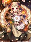  apron bandana blonde_hair bow chain elise_(fire_emblem_if) faceless faceless_male fire_emblem fire_emblem_cipher fire_emblem_if flower long_hair n_kamui official_art open_mouth petals pink_eyes solo_focus twintails 