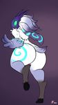  2016 ambiguous_gender anthro big_butt butt caprine digitalpelican digitigrade fur green_eyes hair hooves kindred_(lol) lamb_(lol) league_of_legends long_ears long_hair looking_back mammal mask sheep simple_background solo spirit video_games white_fur 