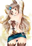  animal_ears areola_slip areolae armpits arms_up breasts brown_legwear erune granblue_fantasy grey_eyes grey_hair hair_ornament halter_top halterneck looking_at_viewer medium_breasts miniskirt open_mouth panties skirt solo strap_slip striped striped_panties sutera_(granblue_fantasy) tekehiro thighhighs underwear wardrobe_malfunction 