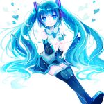  blue_eyes blue_hair boots detached_sleeves hatsune_miku headset heart highres kohaku_muro long_hair necktie open_mouth sitting skirt solo thigh_boots thighhighs twintails very_long_hair vocaloid white_background 