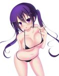  bikini blush breasts gochuumon_wa_usagi_desu_ka? highres large_breasts long_hair looking_at_viewer micro_bikini muraji0419 open_mouth purple_eyes purple_hair solo swimsuit tedeza_rize twintails 