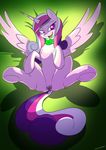  2016 absurd_res animal_genitalia animal_pussy clitoris collar dock equine equine_pussy female feral friendship_is_magic glowing hair hi_res hooves horn kanashiipanda legs_up long_hair lying mammal multicolored_hair my_little_pony on_back open_mouth princess_cadance_(mlp) purple_eyes pussy pussy_juice solo spread_legs spread_wings spreading tongue tongue_out underhoof winged_unicorn wings 