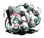  alpha_transparency barefoot bodysuit clock divine_gate floating full_body green_hair hatsune_miku hatsune_miku_(append) long_hair official_art outstretched_arm solo transparent_background twintails ucmm upside-down vocaloid vocaloid_append 