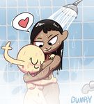  &lt;3 alpha_girl breasts bumpty eyes_closed female female/female horn hug latifah looking_down nipples penny_fitzgerald shapeshifter shower smile the_amazing_world_of_gumball wet 