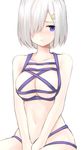  bad_id bad_twitter_id bikini blue_eyes breasts hair_ornament hair_over_one_eye hairclip hamakaze_(kantai_collection) highres kantai_collection koretsuki_azuma large_breasts meme_attire rei_no_mizugi short_hair silver_hair solo swimsuit 