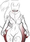  2016 anthro black_sclera blood breasts canine claws clothing digimon doomthewolf english_text featureless_breasts female fox fur gloves looking_at_viewer mammal markings mostly_nude navel red_eyes renamon sketch smile solo teeth text tuft wide_hips 