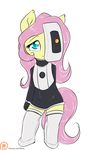  2016 alasou anthro anthrofied clothing cosplay equine female fluttershy_(mlp) friendship_is_magic glados hair hi_res horse mammal my_little_pony patreon pink_hair pony portal_(series) simple_background solo teal_eyes valve video_games white_background 