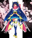  artist_name blue_hair blue_legwear blue_skirt branch cherry_blossoms covered_mouth dual_wielding flower full_body gen_6_pokemon greninja holding holding_sword holding_weapon long_hair looking_at_viewer momosiro personification pink_scarf plant pleated_skirt pokemon scarf shiny shiny_skin skirt solo standing star star-shaped_pupils sword symbol-shaped_pupils thighhighs tree weapon zettai_ryouiki 