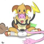  alternate_color anal anal_penetration balls butt held_up hindpaw male male/male nintendo open_mouth pawpads paws penetration penis pok&eacute;mon quilava raichu rairai simple_background size_difference spread_legs spreading video_games white_background 