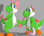  blue_eyes clothing erection foot_fetish foot_lick footwear girly licking long_tongue male male/male mario_bros nintendo penis rairai ribbons shoes tongue tongue_out video_games yoshi 