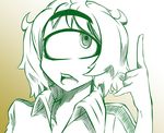  cyclops gradient gradient_background green hairband index_finger_raised looking_up monochrome one-eyed open_mouth original simple_background sketch solo upper_body yakochu 