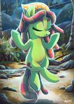  2015 adlynh bush cutie_mark earth_pony equine eyes_closed female feral forest friendship_is_magic fur green_fur hair hat horse mammal meditating multicolored_hair my_little_pony outside plant pony rock scarf smile solo tree tree_hugger_(mlp) two_tone_hair 
