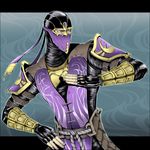  fingerless_gloves gauntlets gloves male_focus mask mortal_kombat ninja purple_eyes rain_(mortal_kombat) shiemasu solo 