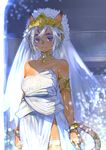 animal_ears armlet bracelet breasts bridal_veil cat_ears cat_tail cleavage commentary_request dappled_sunlight dark_skin doraeshi dress eyebrows facial_mark final_fantasy final_fantasy_xi highres jewelry light_smile medium_breasts mithra neck_ring short_hair silver_eyes silver_hair smile solo strapless sunlight tail tail_ornament thick_eyebrows tiara veil very_short_hair wedding_dress white_dress 
