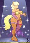  2016 anthro anthrofied belly_dancer blonde_hair blue_eyes breasts cleavage clothed clothing collar earth_pony equine female friendship_is_magic gold_(metal) hair hi_res hooves horse mammal ms_harshwhinny_(mlp) my_little_pony nekocrispy pony ring solo spotlight translucent transparent_clothing 