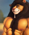  barazoku dawn_(disambiguation) diego feline hungrypaws invalid_color invalid_tag light lion mammal mane muscular painting pecs piercing 