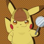  commentary deerstalker detective detective_pikachu gen_1_pokemon great_detective_pikachu:_the_birth_of_a_new_duo hat lowres magnifying_glass no_humans pikachu pikamon pokemon pokemon_(creature) smirk 