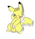  balls crown erection male nintendo one_eye_closed penis pikachu pok&eacute;mon precum rairai simple_background solo video_games white_background 