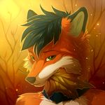  1:1 abstract_background autumn black_hair black_nose canine fox fur green_eyes hair headshot_portrait hioshiru leaf looking_at_viewer low_res male mammal multicolored_fur orange_fur portrait two_tone_fur white_fur 