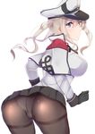  ashino blonde_hair blue_eyes breasts crotch_seam gloves graf_zeppelin_(kantai_collection) hat kantai_collection large_breasts long_hair miniskirt panties panties_under_pantyhose pantyhose peaked_cap skirt solo thighband_pantyhose twintails underwear 