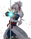  bow_(weapon) chlxms fire_emblem fire_emblem_if fuujin_yumi gloves grey_hair highres long_hair male_focus ponytail red_eyes simple_background solo takumi_(fire_emblem_if) weapon white_background yumi_(bow) 