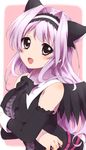  amaha_miu animal_ears black_wings breast_hold breasts cat_ears highres large_breasts long_hair mashiroiro_symphony open_mouth purple_hair sekina smile solo wings 