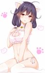  ahoge animal_ears bad_id bad_pixiv_id bell blush bra cat_cutout cat_ears cat_lingerie cleavage_cutout hair_flaps highres jingle_bell kantai_collection long_hair looking_at_viewer low_twintails meme_attire navel panties purple_hair red_eyes side-tie_panties solo taigei_(kantai_collection) takehana_note twintails underwear underwear_only 