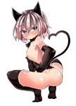  animal_ears ass atahuta black_gloves black_legwear blue_eyes bottomless cat_ears elbow_gloves flat_chest from_behind gloves heart heart_tail looking_at_viewer looking_back nipples sanya_v_litvyak silver_hair solo squatting strike_witches sweat tail thighhighs world_witches_series 