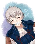  blush chlxms closed_eyes fire_emblem fire_emblem_if gloves grey_hair heart kisaragi_(fire_emblem_if) male_focus simple_background solo white_background 