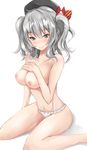 beret breasts gloves hat kantai_collection kashima_(kantai_collection) large_breasts nipples panties silver_hair smile solo topless tsurime twintails underwear uumenn wavy_hair 