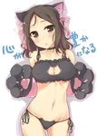  animal_ears ayase_honoka bell blush bra breasts brown_eyes brown_hair cat_cutout cat_ear_panties cat_ears cat_lingerie cleavage cleavage_cutout covered_nipples gloves idolmaster idolmaster_cinderella_girls jingle_bell looking_at_viewer medium_breasts meme_attire navel panties paw_gloves paws side-tie_panties solo teruteru-deru underwear underwear_only 