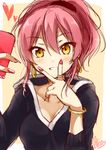  blush bracelet cellphone earrings fake_nails grin heart idolmaster idolmaster_cinderella_girls jewelry jougasaki_mika looking_at_viewer nail_polish phone pink_hair pink_nails ponytail smartphone smile solo tarachine teeth yellow_eyes 