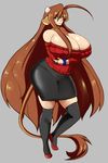  2016 animal_humanoid big_breasts bovine bracelet breasts brown_hair cleavage clothed clothing cow_humanoid eikasianspire female footwear green_eyes hair hi_res horn huge_breasts human humanoid jewelry legwear lips long_hair looking_at_viewer mammal shirt shoes skirt smile solo standing stockings wide_hips 