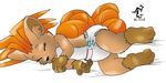  anthro baby brown_fur cub cute diaper eyes_closed fur multiple_tails nintendo paws pok&eacute;mon simple_background sleeping solo sucking thumb_suck unknown_artist video_games vulpix young 