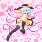  black_legwear bottomless breasts hakuto_(28syuku) hat heart heart-shaped_pupils heart_of_string komeiji_koishi navel nipples no_bra open_clothes sash small_breasts solo symbol-shaped_pupils third_eye touhou wide_sleeves 