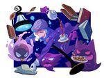  book bowler_hat chin_rest cookie crossover cup disembodied_limb food fuku_45 gastly gen_1_pokemon gengar gloves green_hair hat haunter jacket jojo_no_kimyou_na_bouken kira_yoshikage lamp male_focus necktie plate pokemon pokemon_(creature) pouring teacup teapot white_gloves 