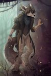  2015 black_nose brown_hair brown_tail canine clothed clothing detailed_background full-length_portrait grey_eyes hair hi_res hioshiru horn looking_at_viewer male mammal portrait signature standing teeth wolf 