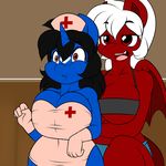  2015 anthro breasts chilly_pepper cleavage clothed clothing dragon duo equine fan_character female hat horn hybrid invalid_tag klodette kloudmutt mammal my_little_pony nurse nurse_costume nurse_hat nurse_uniform red_eyes unicorn uniform wings 