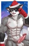  abs anthro balls canine christmas clothing erection eyewear fangs fox gloves half-closed_eyes hat holidays humanoid_penis inner_ear_fluff looking_at_viewer male mammal muscular navel nude open_mouth penis santa_hat smile sollyz solo sunglasses teeth tongue vein 