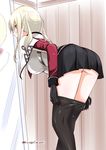  ass black_gloves breasts brown_eyes capelet gloves graf_zeppelin_(kantai_collection) kantai_collection large_breasts leaning_forward long_hair looking_back mikage_takashi mirror neckerchief no_hat no_headwear pantyhose pantyhose_pull solo twintails undressing 