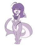  anthro bra clothing eyes_closed female fish hair marine navel open_mouth panties shark sharp_teeth simple_background solo sports_bra standing teeth thick_thighs underwear white_background zedrin 