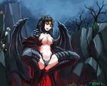  black_hair breasts claws cleavage defense_of_the_ancients dota_2 highres huge_breasts mcrc_science navel open_mouth personality_core personification portal portal_(series) portal_2 roshan_(dota_2) scales skull solo space_core squatting tail teeth tree wings yellow_eyes 