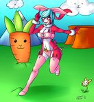  anime_pose breasts carrot cloud cute female flower food fur invalid_color invalid_tag lagomorph lydia mammal mountain plant rabbit red_fur solo_focus teal_hair vant_talon vegetable 