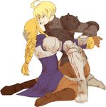  1girl agrias_oaks armor blonde_hair braid brown_eyes final_fantasy final_fantasy_tactics gloves hetero long_hair pauldrons rabbitlovesick ramza_beoulve single_braid 