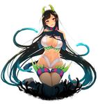  ane_naru_mono black_gloves black_hair blue_hair blush breasts chiyo_(ane_naru_mono) demon_girl elbow_gloves gloves gradient_hair hooves horns large_breasts long_hair looking_at_viewer multicolored_hair navel official_art open_mouth pochi_(pochi-goya) purple_eyes smile solo tentacle_hair tentacles 