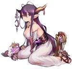  antenna_hair black_hair breasts cleavage danua draph granblue_fantasy horns long_hair medium_breasts pink_eyes pointy_ears sandals simple_background solo tsunotsuki_(uguisu_maccha) white_background 