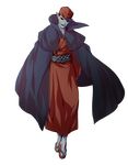  cape dairi fortune_teller_(touhou) full_body grey_skin hat highres hollow_eyes long_sleeves male_focus pointy_ears sandals solo touhou transparent_background youkai 