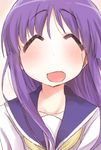  ^_^ closed_eyes hinata_yukari long_hair open_mouth purple_hair school_uniform school_uniform_(yuyushiki) serafuku solo tatsunokosso yuyushiki 