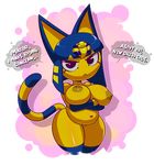  2016 alpha_channel animal_crossing ankha anthro areola big_breasts breasts cat english_text erect_nipples feline female mammal nintendo nipples pussy solo teckworks text video_games 